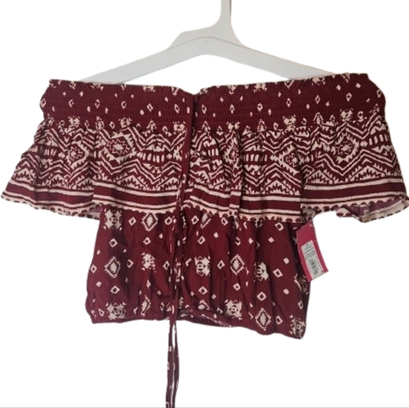 Xhilaration Tops - Xhilaration Crop Top Halter Top  Blouse Off Shoulder Burg Wine/White S Dopamine